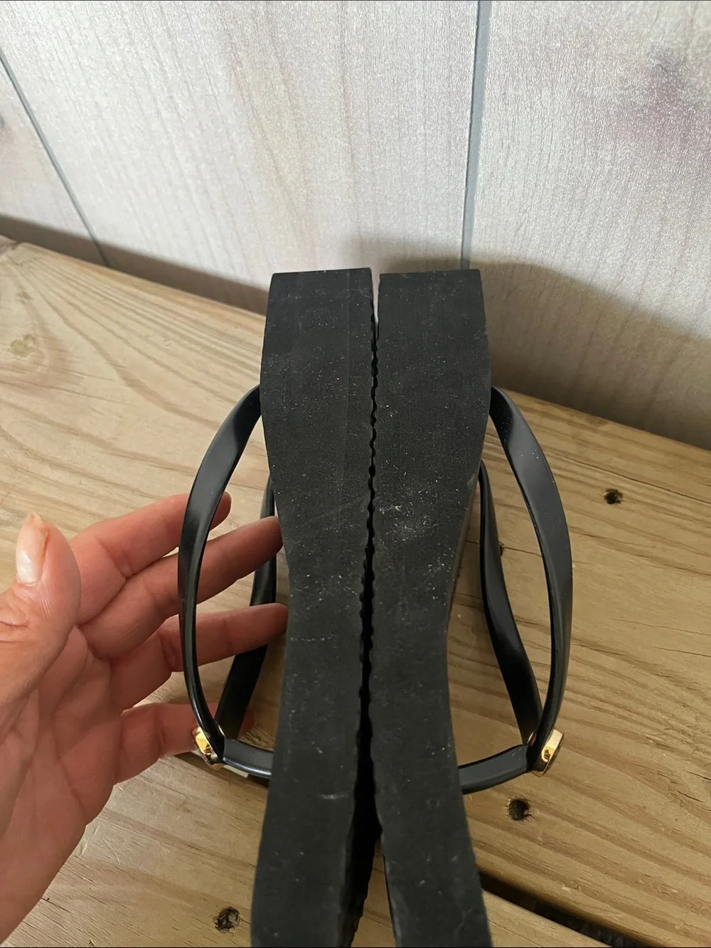 Tory Burch Black Flip Flop Sandals with Gold Logo - Picture 12 of 14